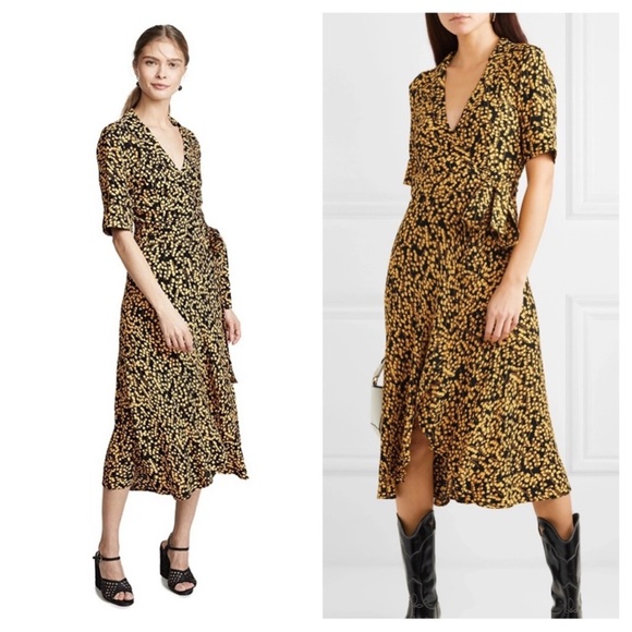 GANNI Dexter goldstone  Ruffled Floral-print Crepe Midi Wrap size 36/ US 4 - Picture 2 of 9